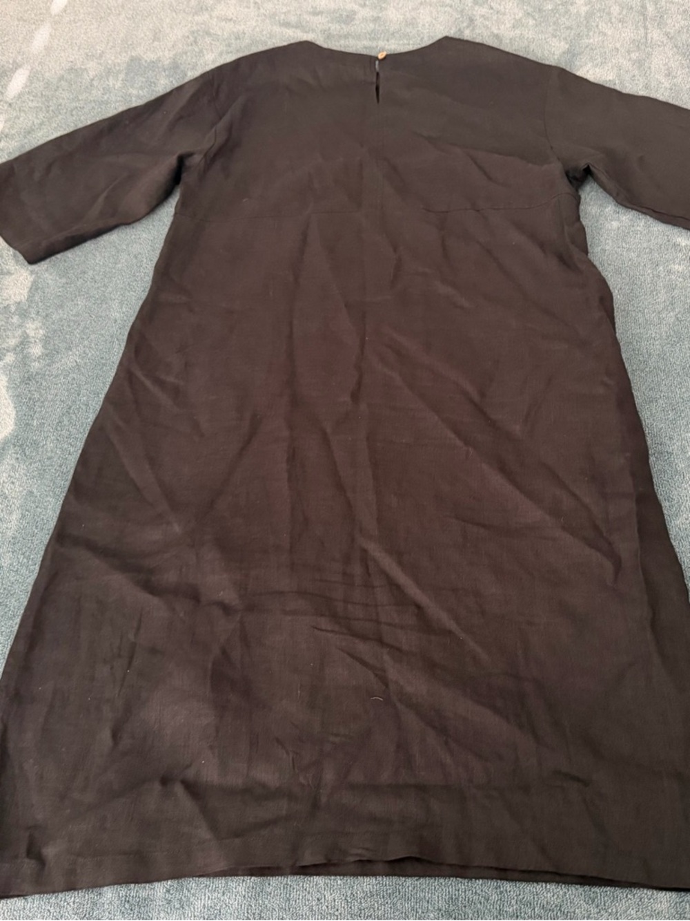 Lintico Women's 100% Linen Black Midi Dress Oversized Size M Lagenlook Pockets - Picture 8 of 8